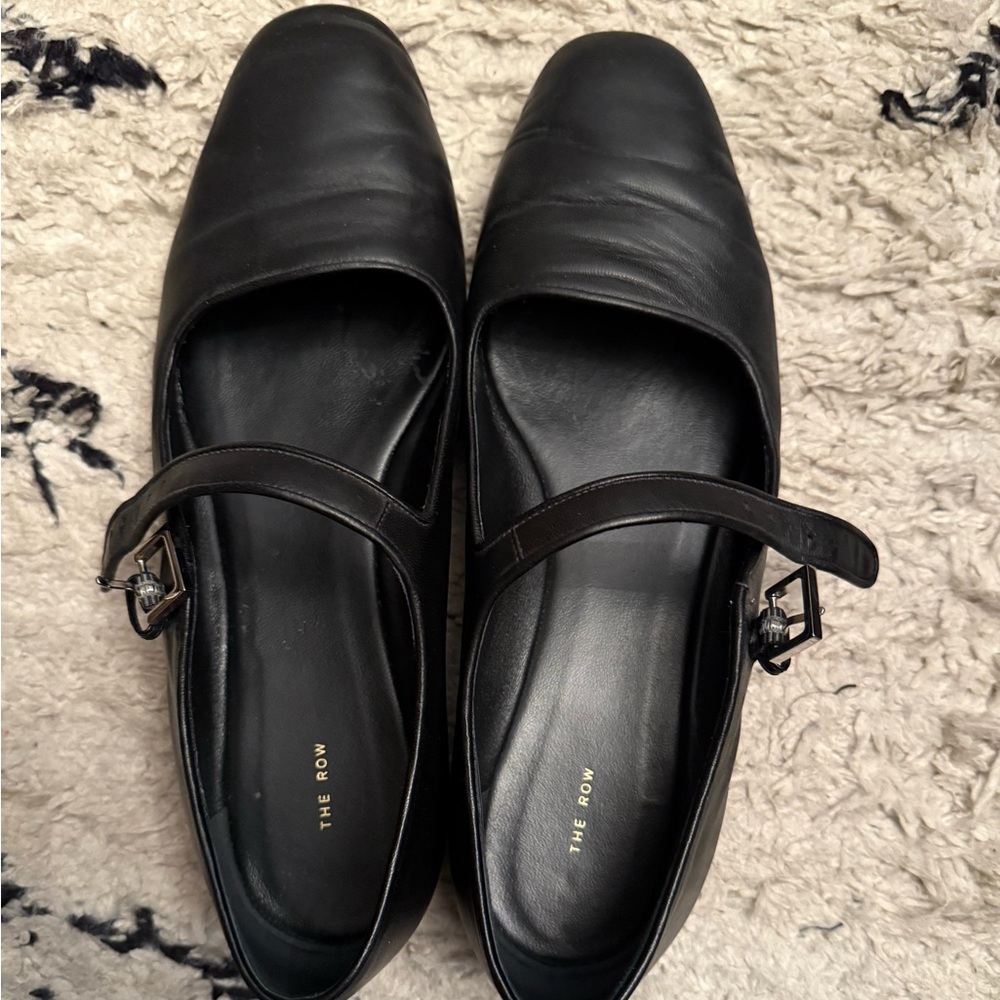 The Row Black Leather Flats